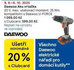Tesco Daewoo Aku vrtačka, 20 V. max. utahovací moment: 25 Nm, kompatibilní s Daewoo U-FORCE nabídka