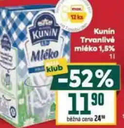 Billa Kunin Trvanlivé mléko 1,5% nabídka
