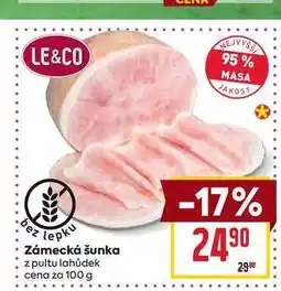 Billa Zámecká šunka z pultu lahůdek cena za 100 g nabídka