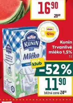 Billa Kunín Trvanlivé Mléko mléko 1,5% 1l nabídka
