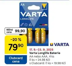 Tesco Varta Longlife Baterie nabídka