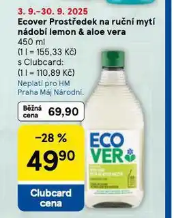 Tesco Ecover prostředek na ruční mytí nádobí lemon a aloe vera nabídka