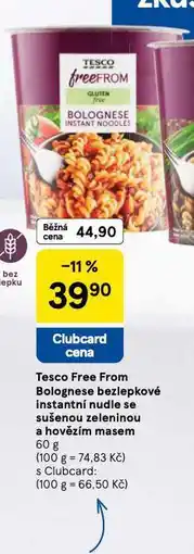 Tesco Free form bolognese bezlepkové instatní nudle se sušenou zeleninou a hovězím masem nabídka