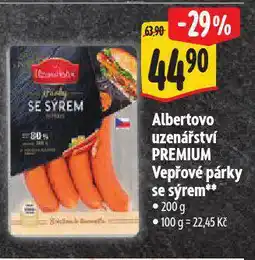 Albert Albertovo uzenářství premium vepřové párky se sýrem nabídka
