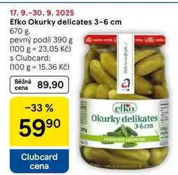 Tesco Efko Okurky delicates 3-6 cm, 670 g. pevný podíl 390 g nabídka