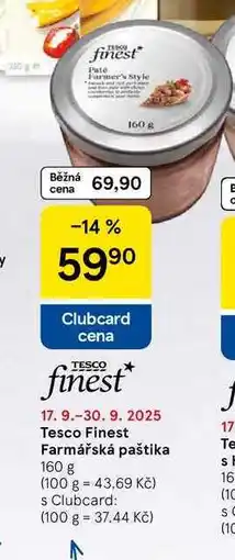 Tesco Tesco Finest Farmářská paštika, 160 g nabídka