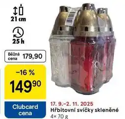 Tesco Hřbitovní svíčky skleněné, 4× 70 g nabídka