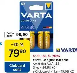Tesco Varta Longlife Baterie AA nebo AAA, 4 ks nabídka