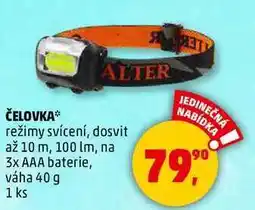 Penny Market ČELOVKA režimy svícení, dosvit až 10 m, 100 lm, na 3x AAA baterie, váha 40 g, 1 ks nabídka