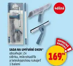 Penny Market SADA NA UMÝVÁNÍ OKEN obsahuje: 2x stěrku, mikrohadřík a teleskopickou rukojeť, 1 balení nabídka