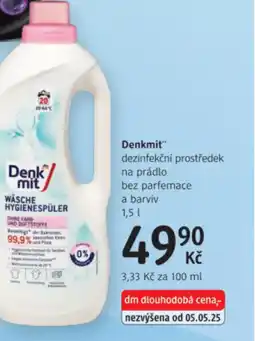 dm drogerie Denkmit dezinfekční prostředek na prádlo bez parfemace a barviv nabídka