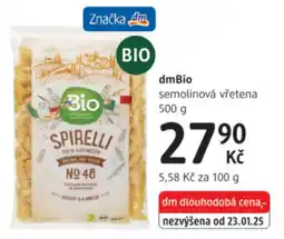 dm drogerie DmBio semolinová vřetena nabídka