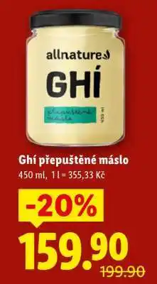 Lidl Allnature Ghí přepuštěné máslo nabídka