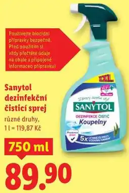 Lidl Sanytol dezinfekční čisticí sprej, 750 ml nabídka
