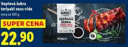 Lidl Vepřová žebra teriyaki sous vide, cena za 100 g nabídka