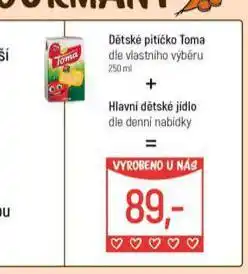Globus Dětské pitíčko toma + hlavní dětské jídlo nabídka