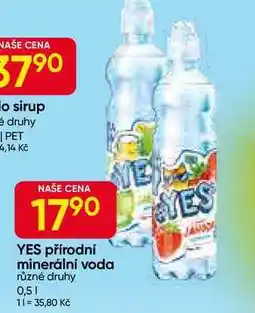 Hruška YES přírodní minerální voda různé druhy 0,5l nabídka