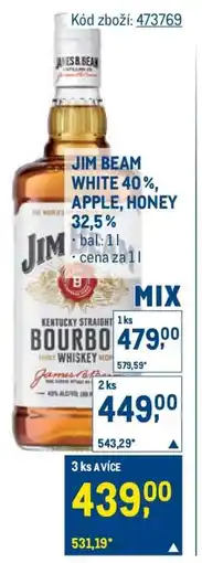 Makro JIM BEAM WHITE 40 %, APPLE, HONEY 32,5 % nabídka