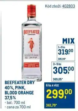 Makro BEEFEATER DRY 40 %, PINK, BLOOD ORANGE 37,5 % nabídka