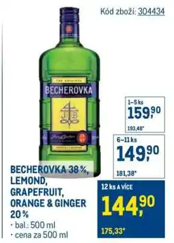 Makro BECHEROVKA 38%, LEMOND, GRAPEFRUIT, ORANGE & GINGER 20% nabídka