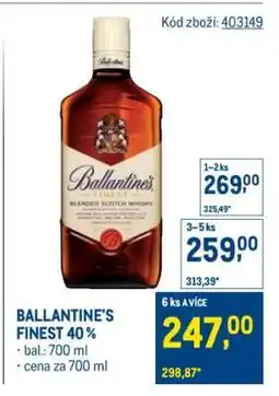 Makro Ballantine’s Finest 40 % nabídka