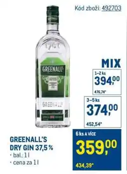 Makro GREENALL'S DRY GIN 37,5 % nabídka