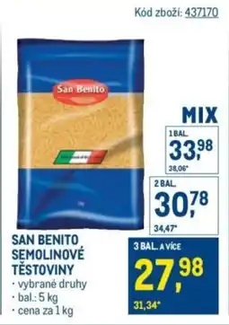 Makro San Benito semolinové těstoviny nabídka