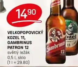 Flop Velkopopovický kozel 11, gambrinus patron 12 světlý ležák nabídka