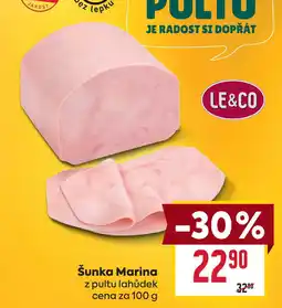 Billa Šunka Marina z pultu lahůdek cena za 100 g nabídka