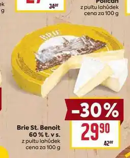 Billa Brie St. Benoit 60% t. vs. z pultu lahůdek cena za 100 g nabídka