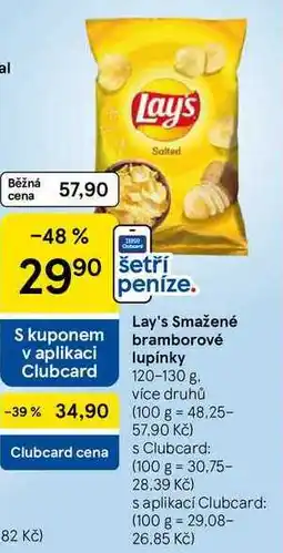 Tesco Lay's Smažené bramborové lupínky, 120-130 g nabídka