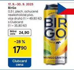 Tesco BirGo, 0,5 l, plech, ochucené nealkoholické pivo, více druhů nabídka