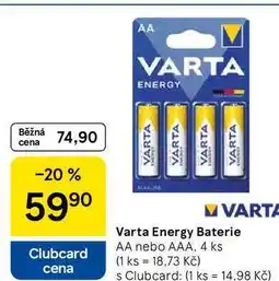 Tesco Varta Energy Baterie AA nebo AAA, 4 ks nabídka