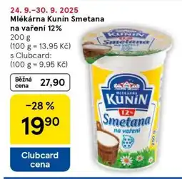 Tesco Mlékárna Kunín Smetana na vaření 12% nabídka