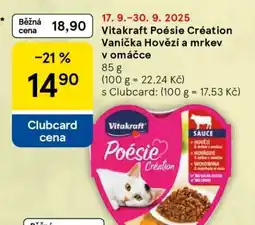 Tesco Vitakraft Poésie Création Vanička Hovězí a mrkev v omáčce nabídka