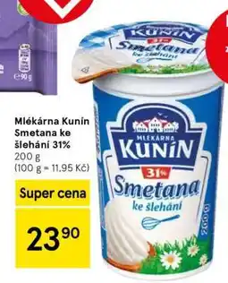 Tesco Mlékárna Kunín Smetana ke šlehání 31% nabídka
