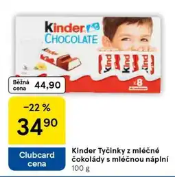 Tesco Kinder Tyčinky z mléčné čokolády s mléčnou náplní nabídka