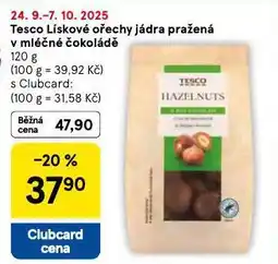 Tesco Lískové ořechy jádra pražená v mléčné čokoládě nabídka