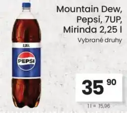 Kubík potraviny Mountain Dew, Pepsi, 7UP, Mirinda nabídka