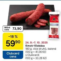 Tesco Kmotr Klobása, 180 g, více druhů, balená nabídka