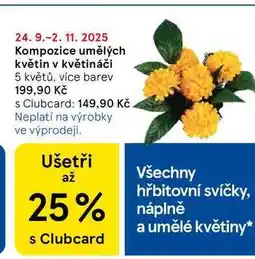 Tesco Kompozice umělých květin v květináči 5 květů, více barev nabídka