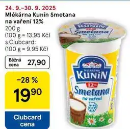 Tesco Mlékárna Kunín Smetana na vaření 12%, 200 g nabídka