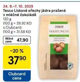 Tesco Tesco Lískové ořechy jádra pražená v mléčné čokoládě, 120 g nabídka