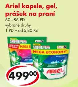 CBA ARIEL kapsle, gel, prášek na praní nabídka