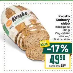 Billa Kvasko Kmínový chléb z naší pece 505 g nabídka