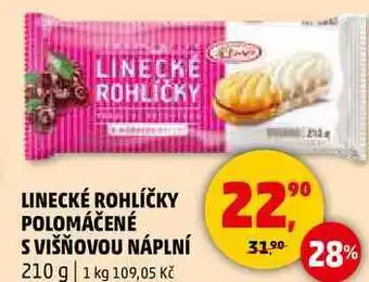Penny Market LINECKÉ ROHLÍČKY POLOMÁČENÉ S VIŠŇOVOU NÁPLNÍ, 210 g nabídka