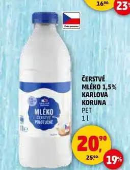 Penny Market ČERSTVÉ MLÉKO 1,5% KARLOVA KORUNA PET, 1 l nabídka