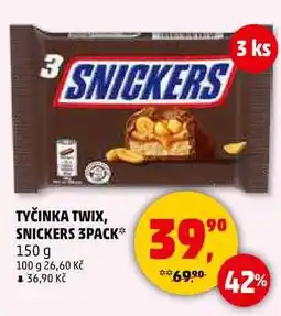 Penny Market TYČINKA TWIX, SNICKERS 3PACK, 150 g nabídka