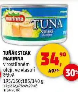 Penny Market TUŇÁK STEAK MARINNA v rostlinném oleji, ve vlastní šťávě, 195/150185/140 g nabídka