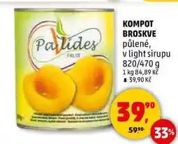Penny Market KOMPOT BROSKVE půlené, v light sirupu, 820/470 g nabídka